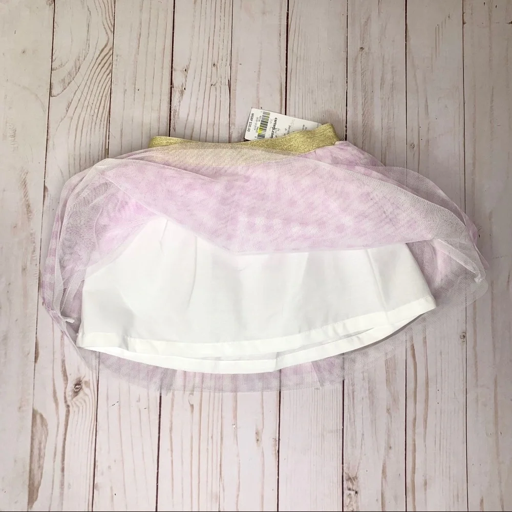 Carter’s 2T White Pink Plaid Tutu Skirt Gold Glitter Waistband Ballet NWT